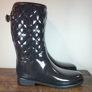 Hunter Refined Quilted Gloss Tall Womens Size 11 Rain Boots Waterproof Black